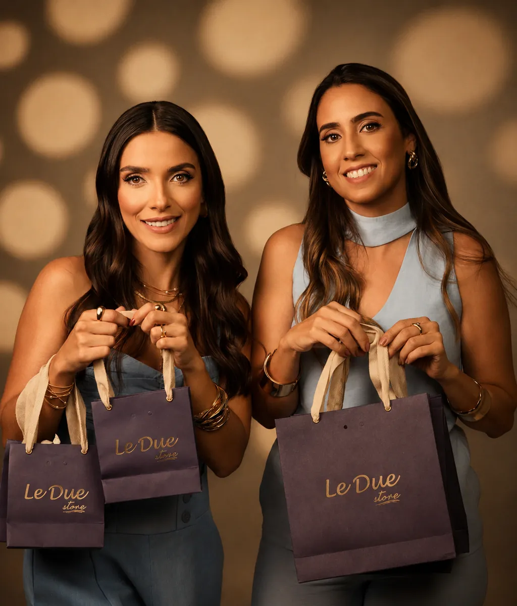 As sócias da Le Due Store com as sacolas da marca